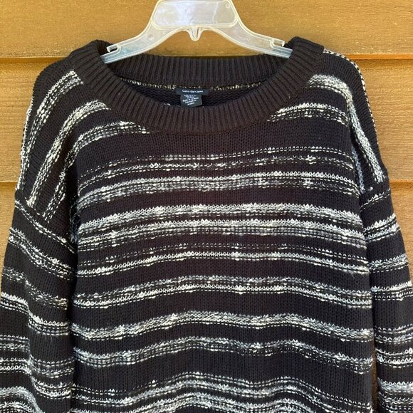 Calvin Klein Jeans Black Striped Knit Pullover Sweater Size XL - Picture 4 of 9